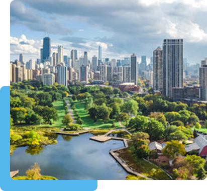 A stunning view of Chicago's skyline with a bold statement